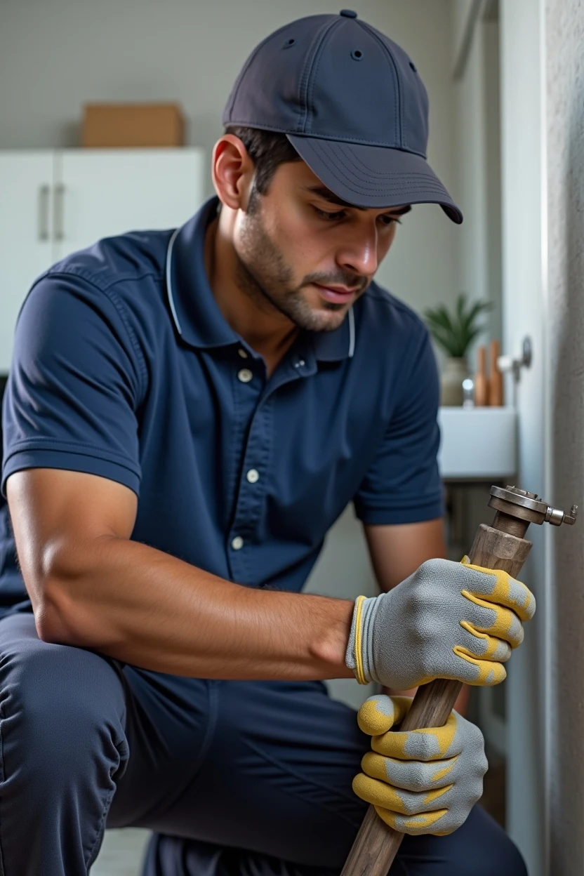 Técnico de plomería realizando instalación de inodoro